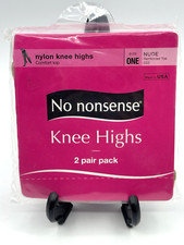 No Nonsense 2 Pair Comfort Top Nylon Knee Highs 032 Reinforced Toe NUDE Sz One