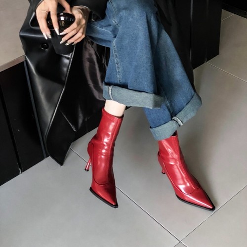 Womens Ankle Boots Pointed Toe 2024 Leather Autumn New High Heels Fashion Boots - Picture 2 of 28