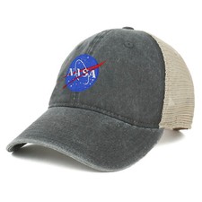 Oversize XXL NASA Insignia Logo Embroidered Washed Trucker Mesh Cap - FREE SHIP