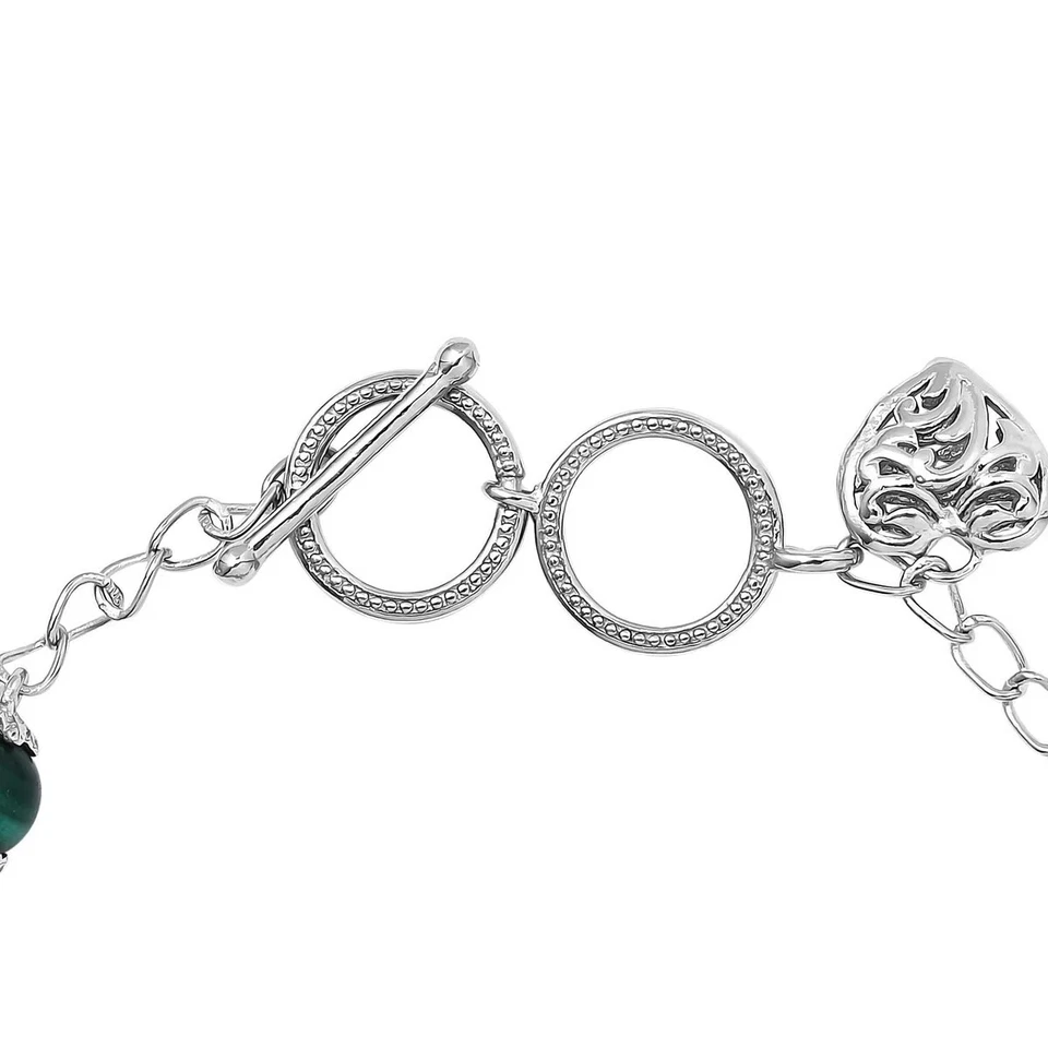 NUEVO CON ETIQUETAS Brazalete con cierre de palanca de malaquita, latón Platino Bond (7,25 pulgadas) 15,60 ctw Foto 3 de 3