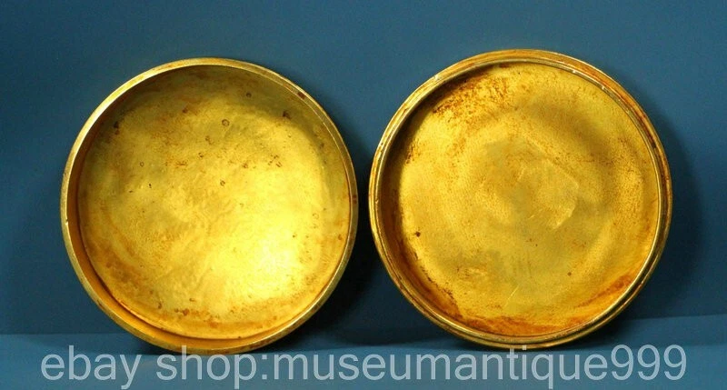 4.8" Chinese Bronze 24K Gold Gilt Dynasty Double Dragon Jewelry Storage Box - Image 2 of 4