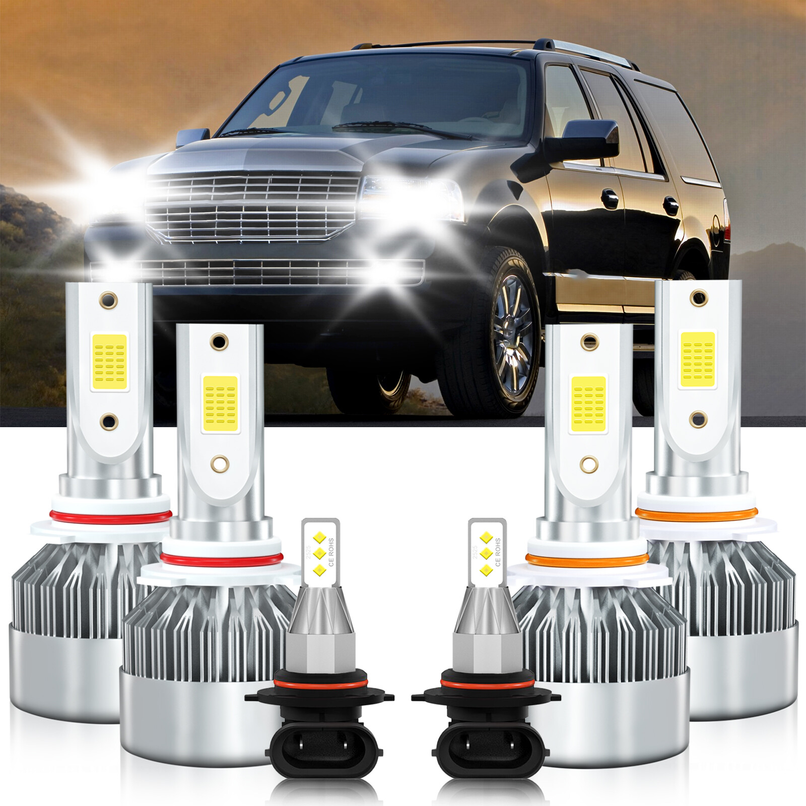 For Lincoln Navigator 2003-2005 LED Headlight Bulbs High Low Beam Fog Light 6x