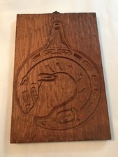 Early Carved Oak Tlingit Design Plaque &ldquo;Shark&rdquo; Alaska Unsigned