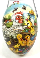 Vintage German Paper Mache Candy Container Large Egg 6"x3.5" Duck Chick Easter 