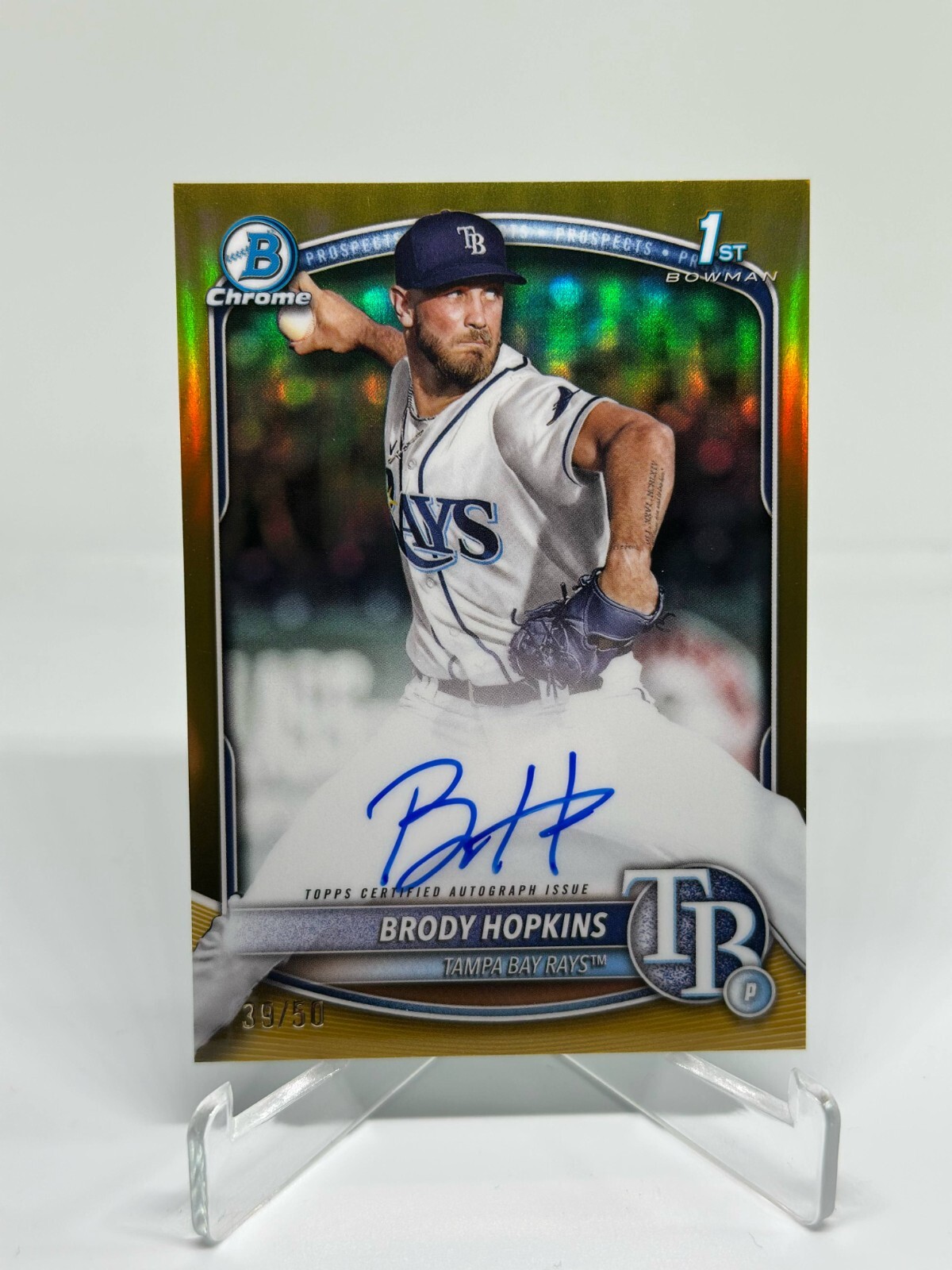 Brody Hopkins 2025 1st Bowman Chrome Auto True Gold /50 Tampa Bay Rays #CPA-BH