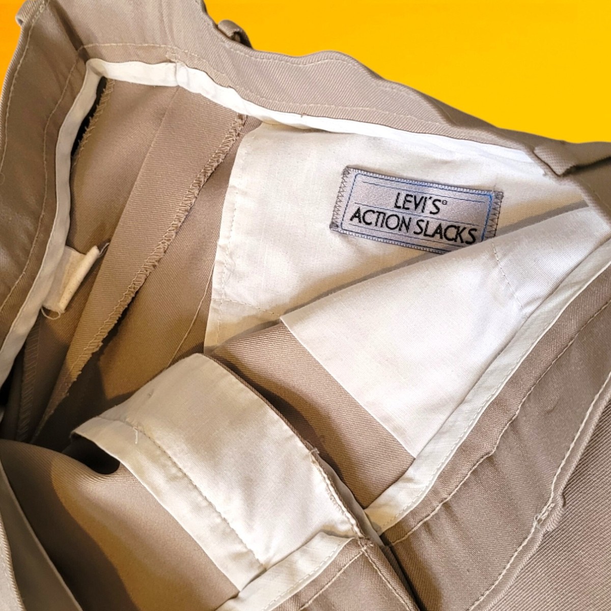 Vintage Levis Action Slacks Mens 32x27 Cream Talon Zip Disco Vintage Levis Action Slacks Mens 32x27 Cream Talon Zip Disco