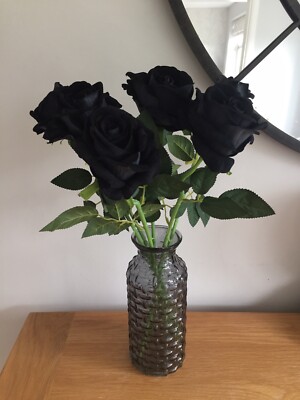 Künstliche Seidenblumen - 6 schwarze Rosen Soft Touch lange Stiele Luxus