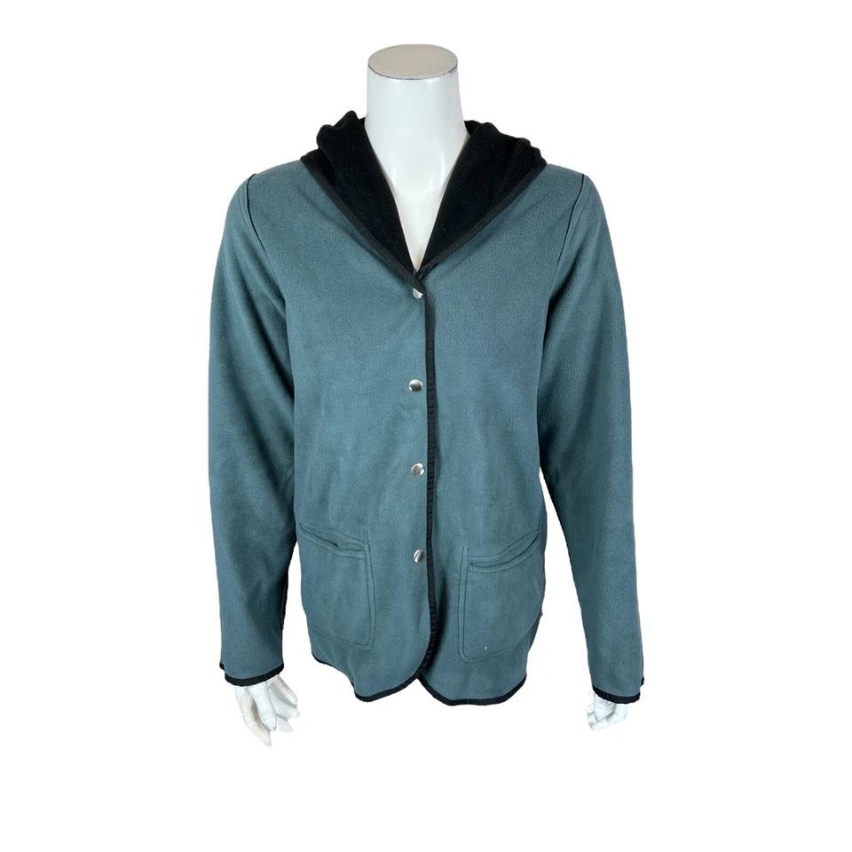 Cárdigan con Capucha Denim & Co. Reversible Polar Frente Abierto Negro Talla Pequeña Foto 3 de 4