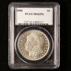 1886 MORGAN SILVER DOLLAR UNCIRCULATED PROOF LIKE PCGC CERTIFIED MS62PL BU