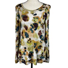 Simply Vera Vera Wang Medium Tunic Top Floral Watercolor Stretch Long Sleeves