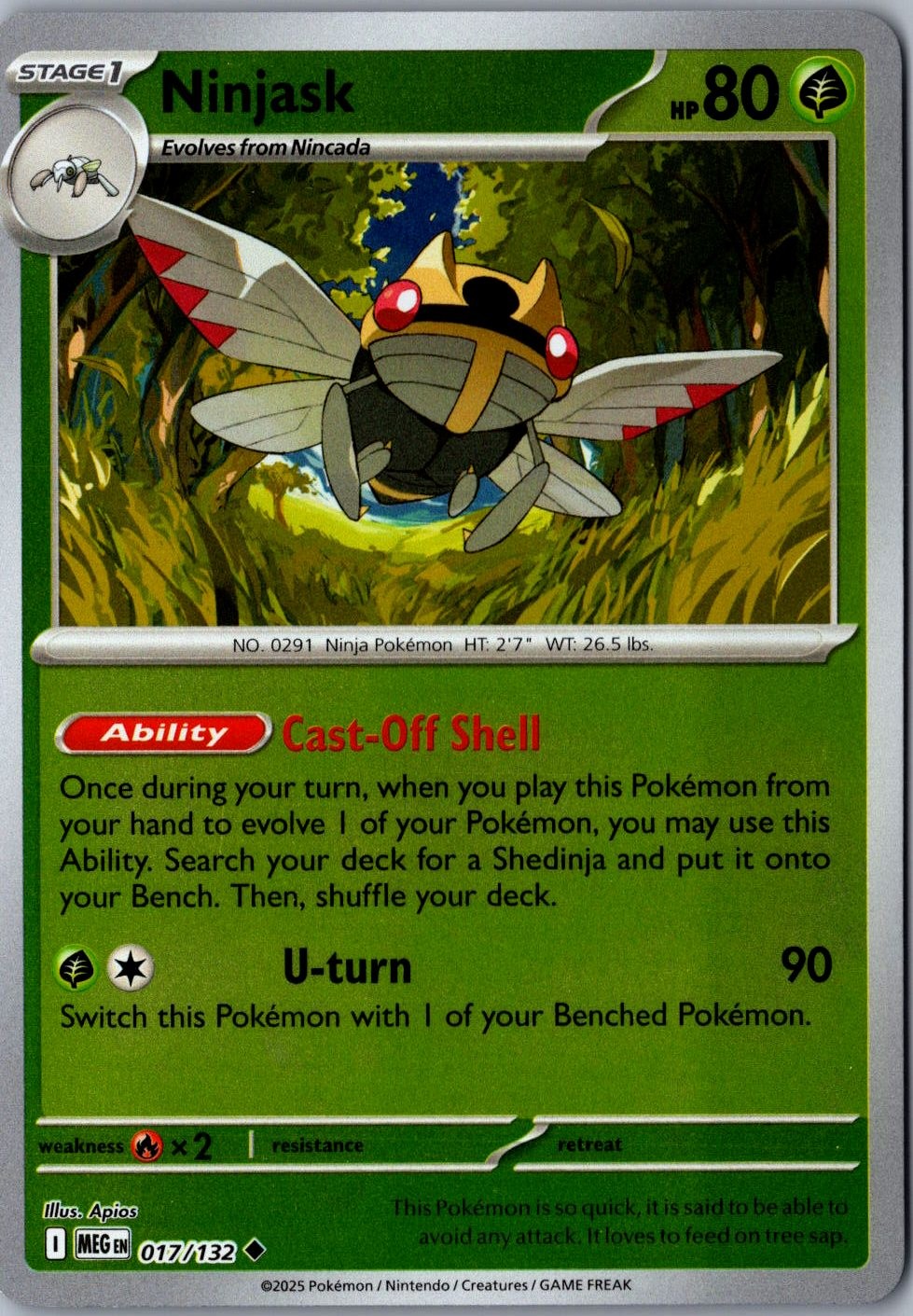 Ninjask Reverse Holo 017/132 Uncommon MEG ME01: Mega Evolution LP Pokemon