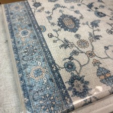 Low Pile Runner Rug, 2x7ft, Abstract, Machine Washable- Vintage Floral Blue