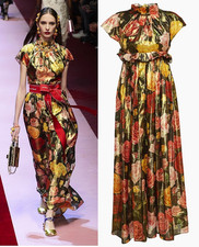 Dolce & Gabbana Runway SS2018 Silk Floral Roses Gold Maxi Designer Dress IT40