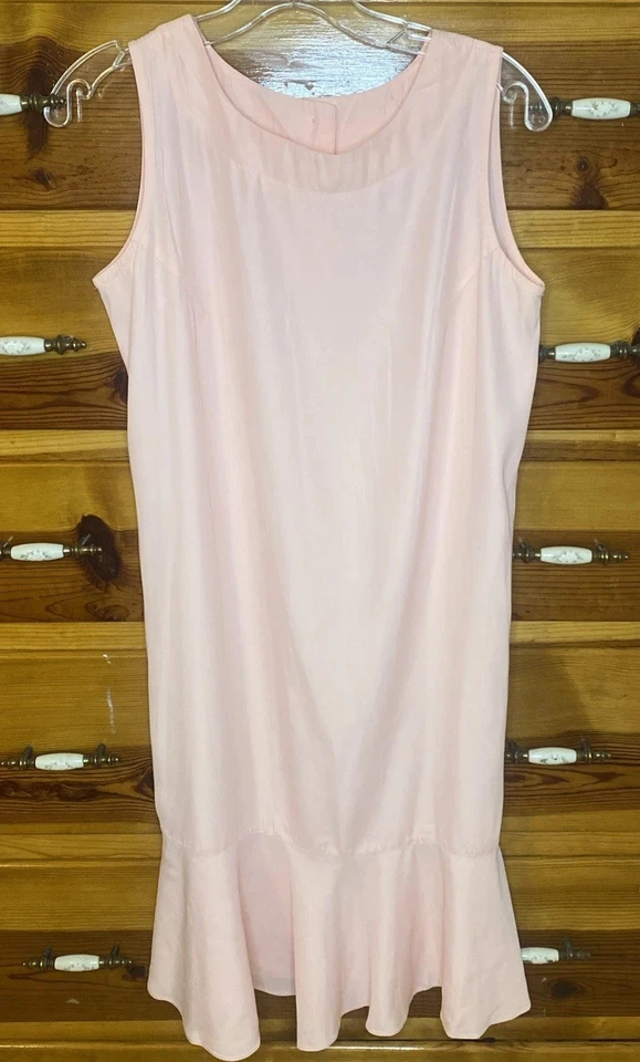 Vestido Vintage Años 80 Retro Nina Piccalino Rosa Preppy Caída Cintura Botón Funda Foto 2 de 4