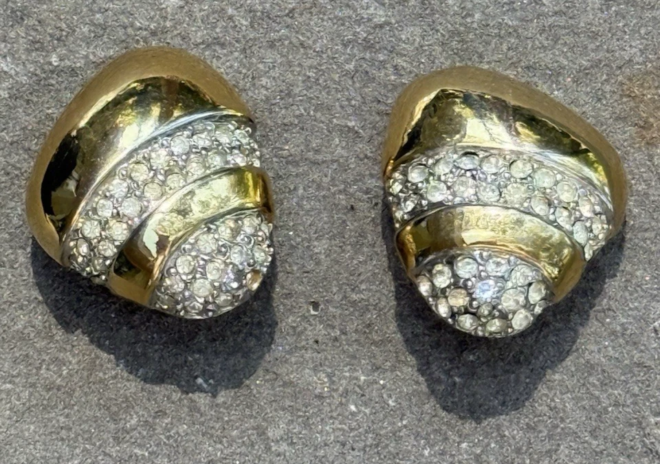 Винтажный Pierre Cardin кристалл серьги золотой тон зажим на РЕДКАЯ - Изображение 2 из 3