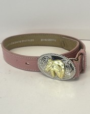 Nocona Pink Girl  s Tooled Leather Belt w/ Horseshoe  Head Buckle size 18 - EUC