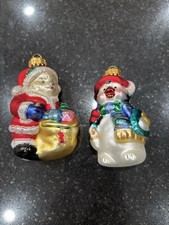 Vintage Blown Glass Santa Bear  penguin Christmas Ornaments