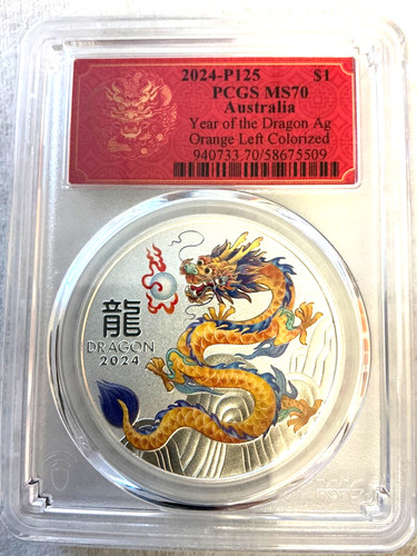 2024 P125 Australia 1 oz Silver Year Dragon Orange Left Colorized PCGS MS70