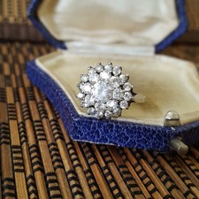 925 Sterling Silver Ring, Simulated Diamonds Cluster, Size L.5 US 6, Hallmarked 
