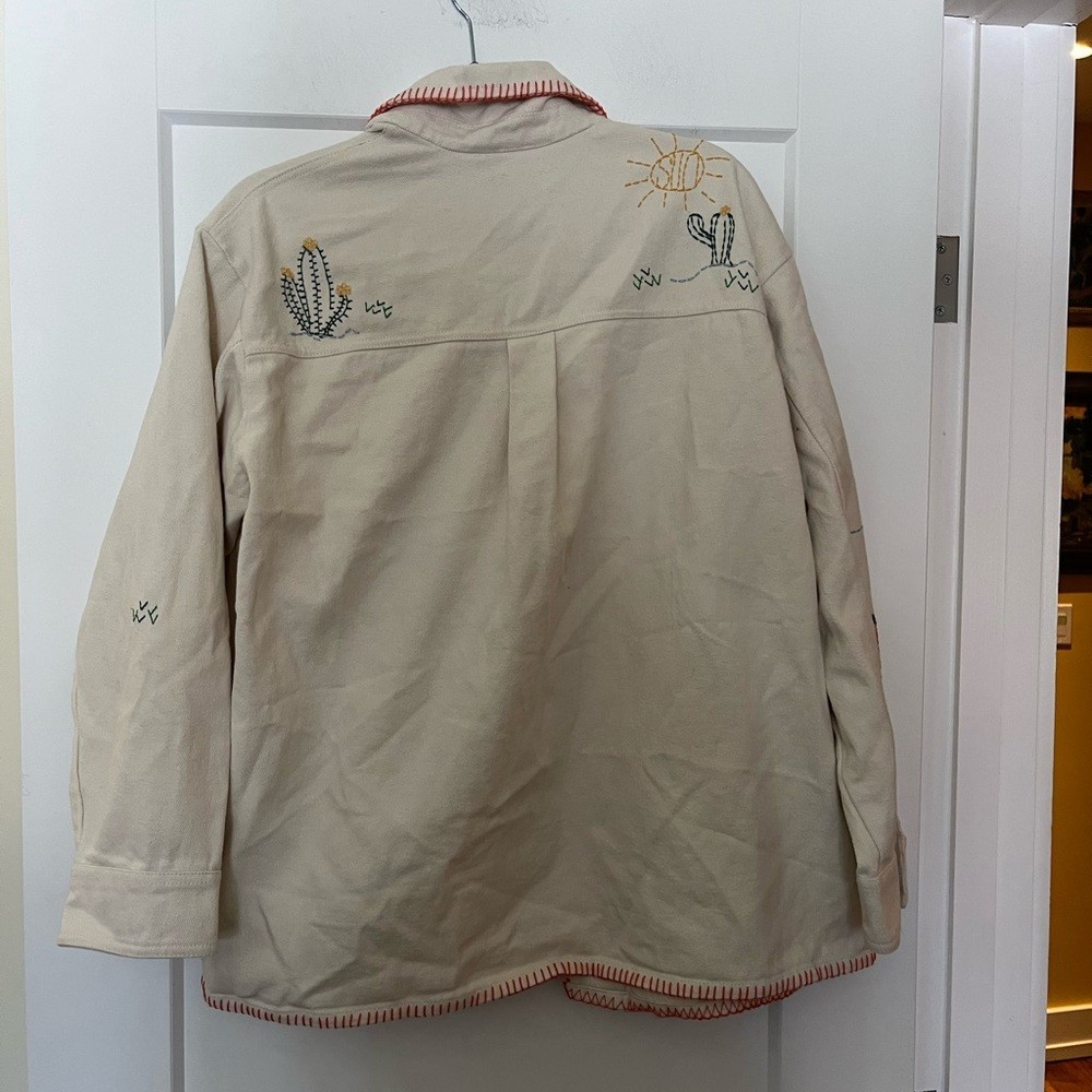 NWT Zara Ecru 100% Cotton Embroidered Overiszed Chore acket Shacket Overshirt thumbnail 10