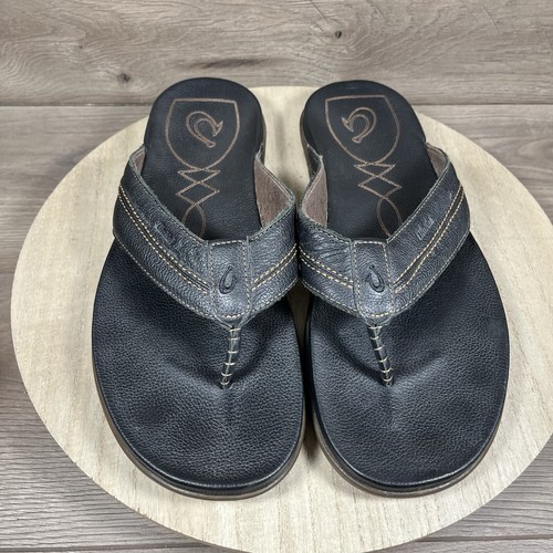 Olukai Mohalu Dark Brown Leather Flip Flop Sandals Comfort Slides Mens Size 15 - Picture 3 of 11