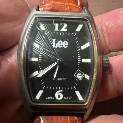 Lee Men s Watch W/date Leather Strap Fresh Battery Lee-029 Free Shipping WORKS