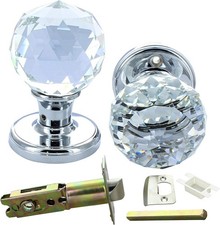 Crystal Glass Mortice Door Knob Pair – 60mm Clear Round Handles with Chrome R