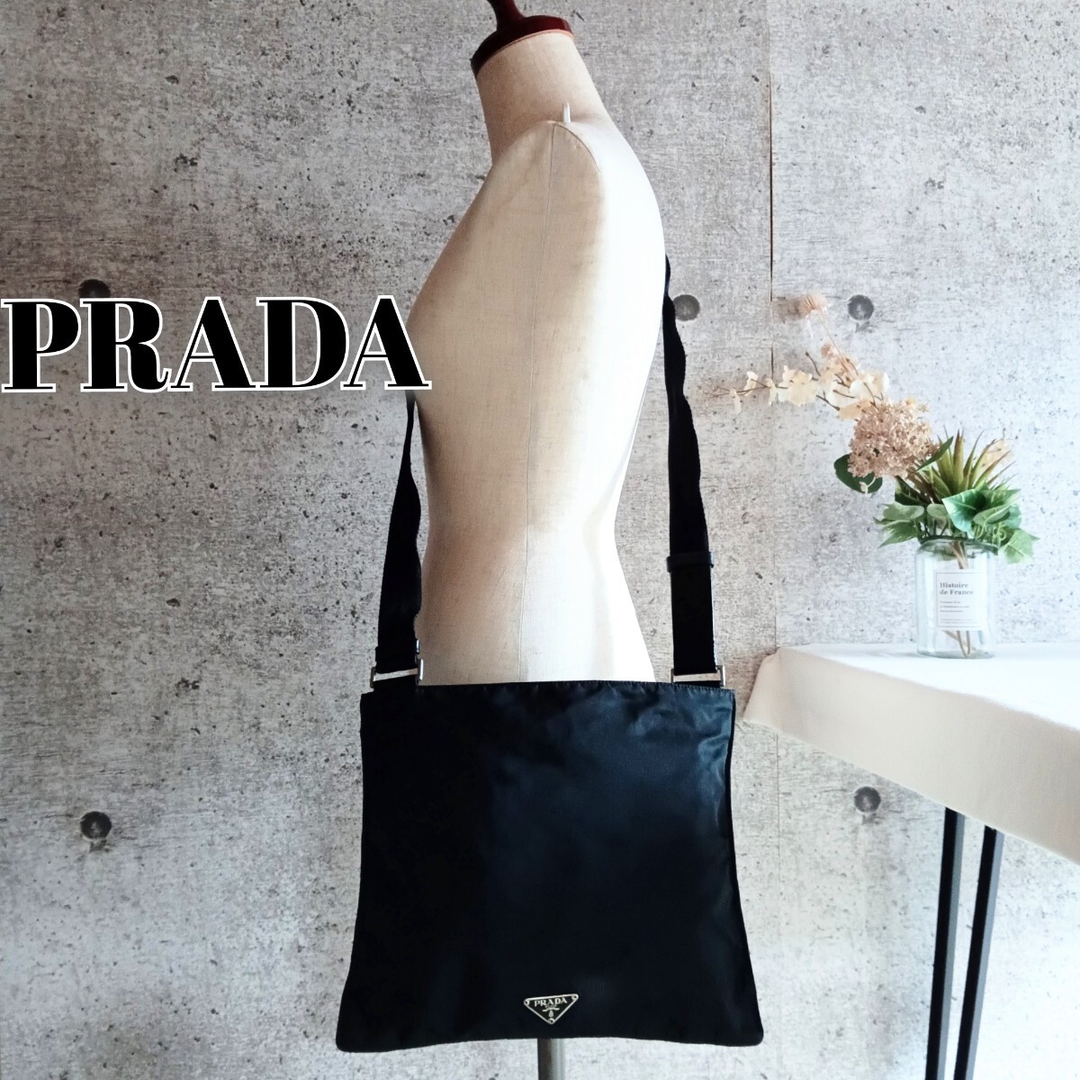 Prada Nylon Shoulder Bag Pouch Black Vintage Authentic
