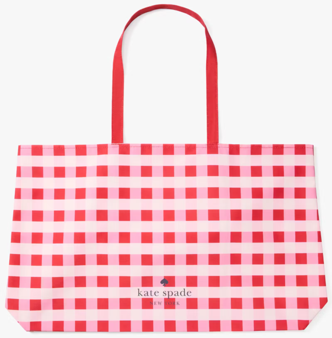Kate Spade Gingham Canvas Red Pink White Large Tote CHECKTOTE500U