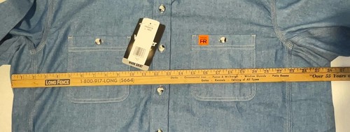 NEW Wrangler FR Riggs Workwear Blue Denim Shirt Sz L 52 Chest Btn Up FR3W01B NWT - Picture 11 of 19