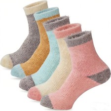 kissleaf Thicker Warm Fuzzy Socks for Women Fluffy Cozy 5 Pairs Mix Color F