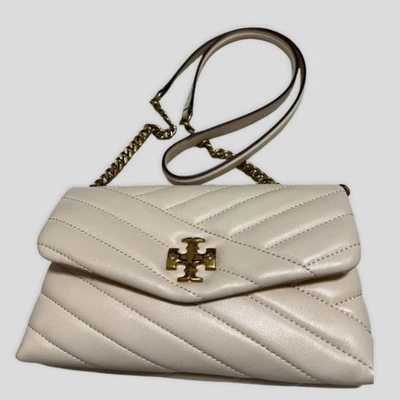 Tory Burch Kira Chevron Chain Wallet Beige Leather Crossbody Shoulder Bag - Image 1 of 4