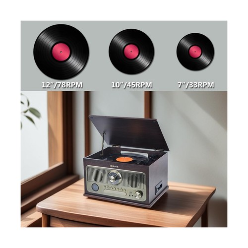 Tutto in Uno Giradischi Vinile Vintage 3 Velocità con Altoparlanti Integrati,Bluetoo... - Foto 4 di 9
