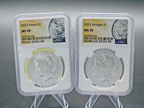 2023 Morgan & Peace Dollar Set NGC MS70 – Perfect Pair – Clean Slabs – 2 Coins