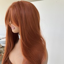 Costume Wigs With Bangs Women Long Straight Halloween Copper Red Synthetic Hair