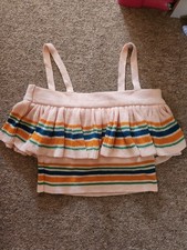 Image of ASOS Size 10 Pink Knit Stripe Crop Top Bardot Off The Shoulder Frill Ruffle