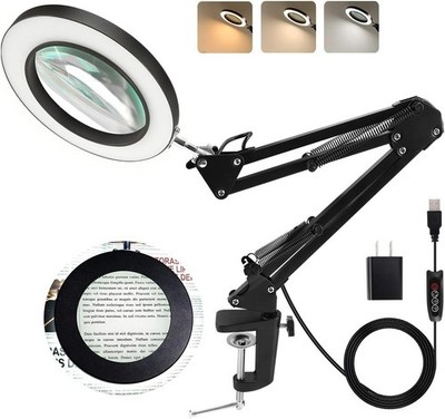 5X Lupa Lampara de Mesa Abrazadera Magnifying Lupa Con Luz Para Escritorio NUEVO