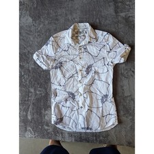 Ted Baker London Mens White Floral Outline Short Sleeve Button Down Shirt Size 2