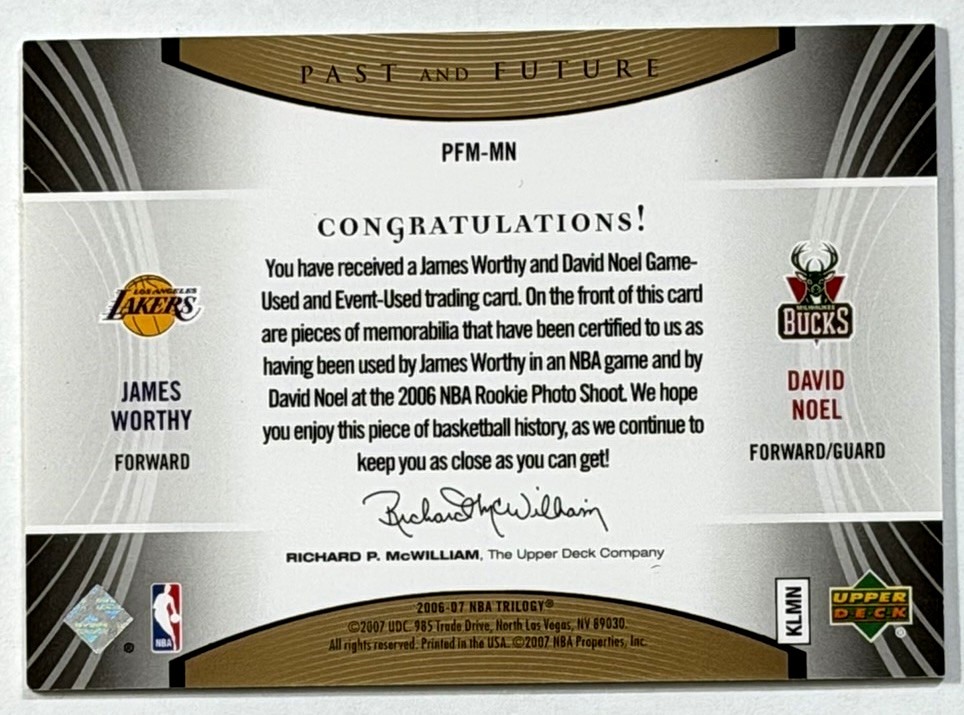 2006-07 UPPER DECK TRILOGY JAMES WORTHY GAME USED JERSEY PATCH DAVID NOEL /50 view 2