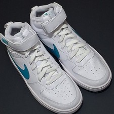 Nike CD7782-117 Kids' 6Y Court Borough Mid 2 Shoes, White/Aquamarine-Black