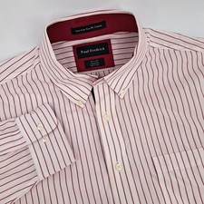 Paul Fredrick Dress Shirt Mens 16.5 x 35 Cotton White Burgundy Striped Non-Iron