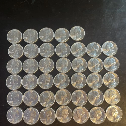 Washigton 90% Silver Quarters. 1 Roll Of 40. 1964. Uncirculated Condition