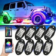6/8 Pods RGB LED Rock Lights Offroad Wireless Bluetooth Underbody Underglow Kit