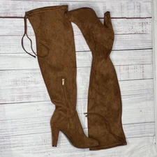 Women’s Vepose Thigh High Boots, Suede W/ Zipper, Camel Brown, Size 8.5
