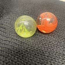 2 35mm Marbles glass ball Clear Yellow/ Red Giant HUGE Swirl