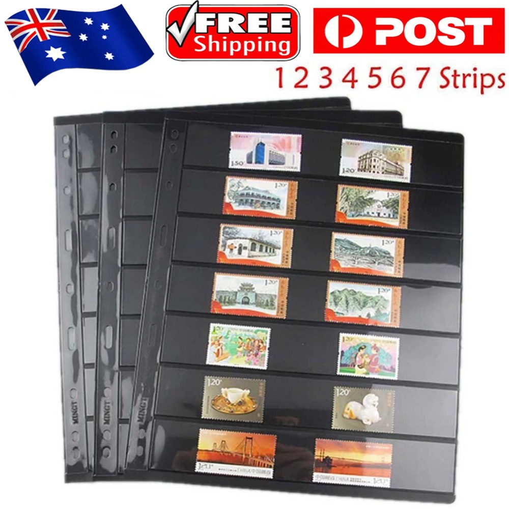 10-20Sheets Stamp Album Stock Black Collection Holder Double Sided 9 Binder Hole