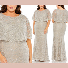 NWT Mac Duggal  16W  20470 High Neck Embellished Column Dress With Cape S1798