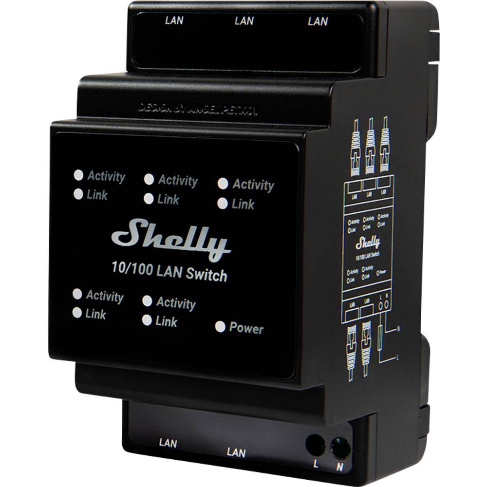 Shelly LAN Switch relais pour rail DIN Pro 1PM noir connecté en Ethernet