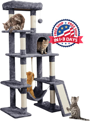 Árbol para gatos de varios niveles con rascador recubierto de sisal, gris claro