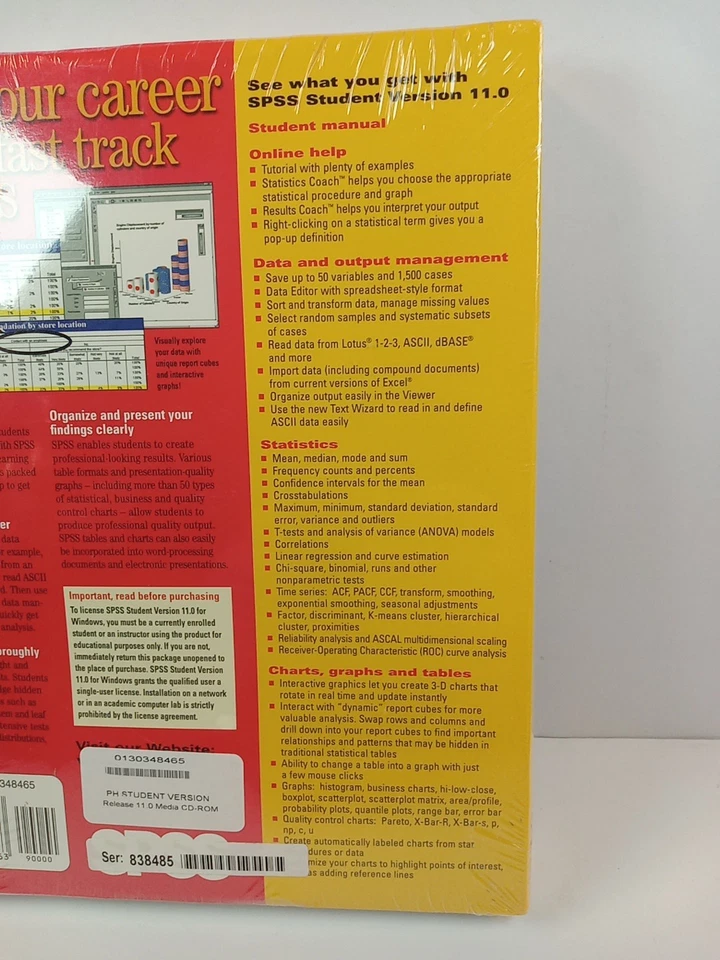 Sealed SPSS Student Version 11.0 Software Windows 98 2000 WIN NT Statistical - Image 4 of 4